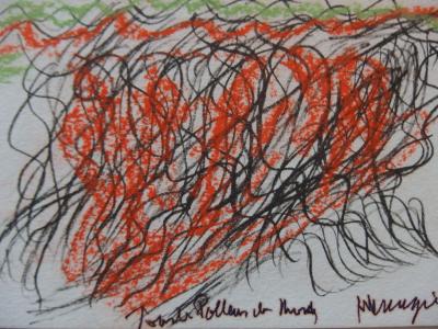 Jean MESSAGIER : Composition abstraite orange - Lithographie originale réhaussée au pastel 2