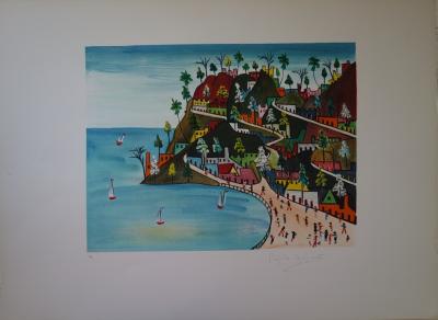 Préfète DUFFAUT : Bord de mer en Haiti, Lithographie originale Signée 2