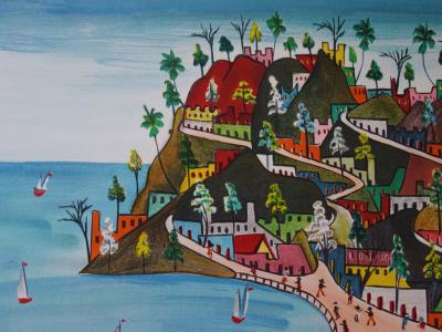 Préfète DUFFAUT : Bord de mer en Haiti, Lithographie originale Signée 2