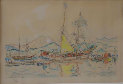 Paul SIGNAC : Bateaux à voile dans la Baie d’Ajaccio, Lithographie signée 2