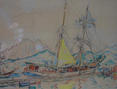 Paul SIGNAC : Bateaux à voile dans la Baie d’Ajaccio, Lithographie signée 2