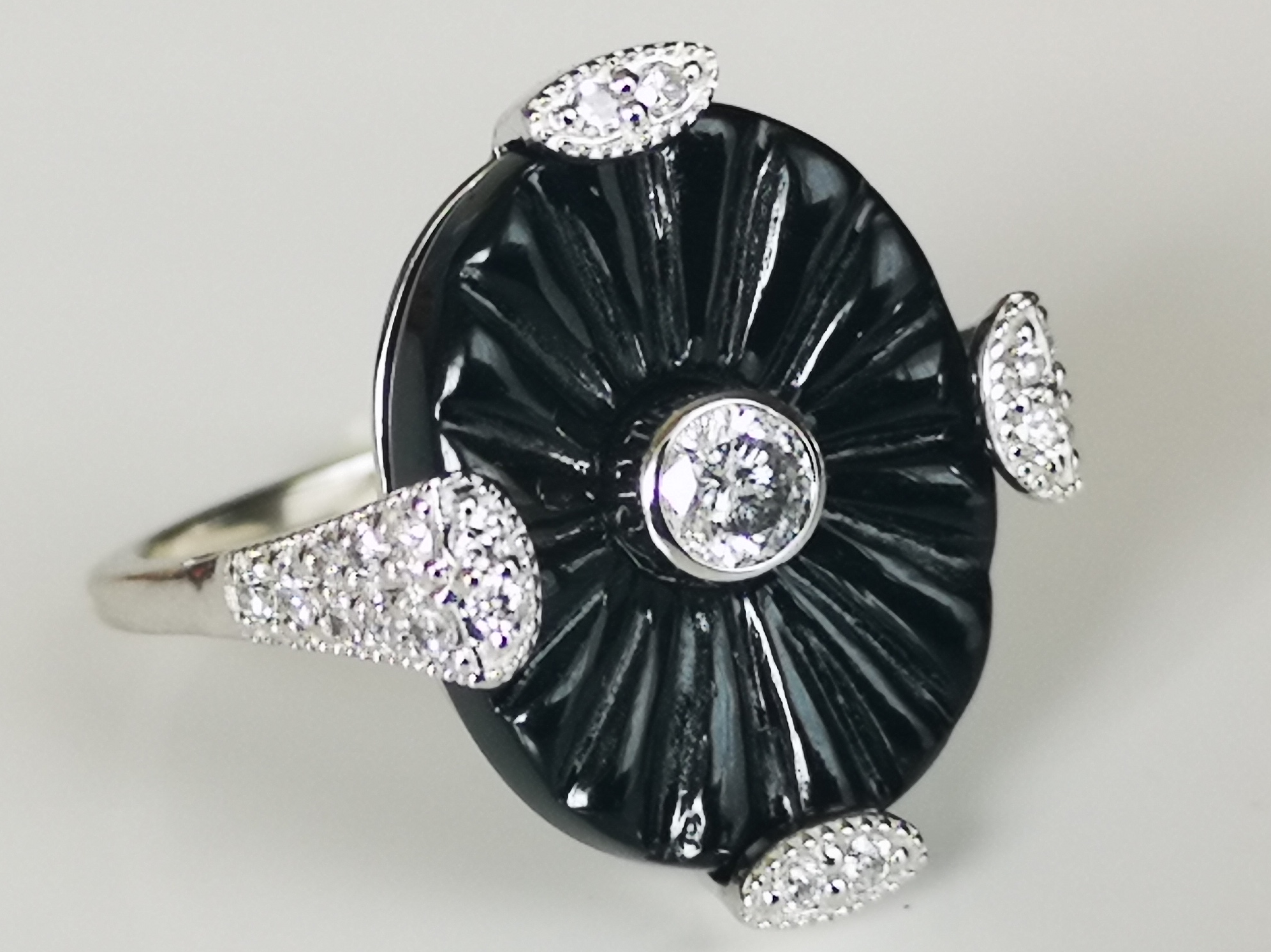 Bague Art Déco En Argent Sterling Avec Onyx Et Marcassite - Taille 56, Neuve Avec étiquettes - Style Vintage