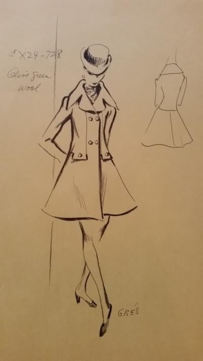 Madame Grès - Croquis veste - Olive green wool 2