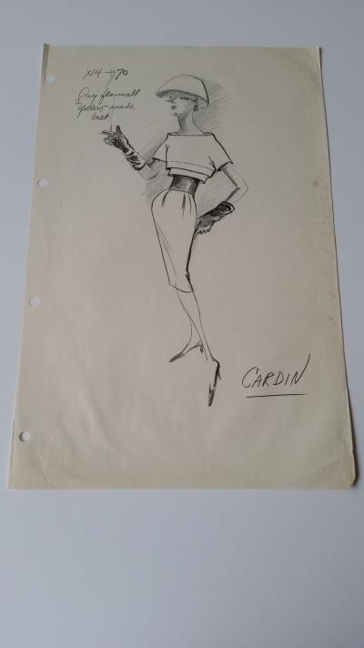 Pierre Cardin - Croquis robe - grey flannell with yellow suede belt 2