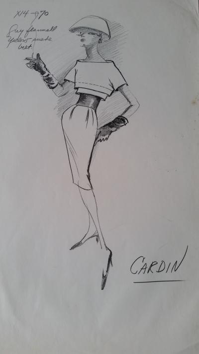 Pierre Cardin - Croquis robe - grey flannell with yellow suede belt 2