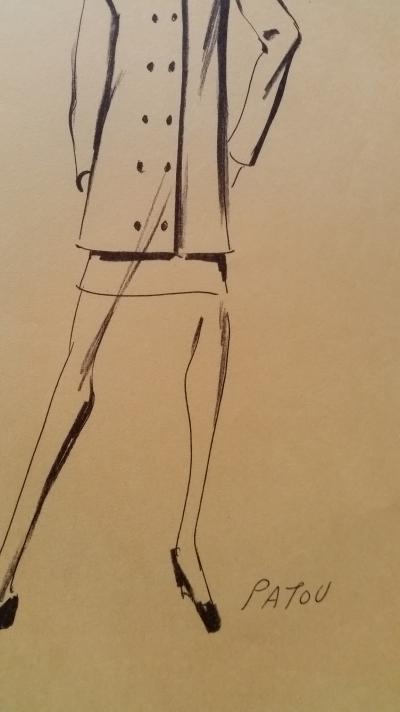 Jean PATOU - Croquis tailleur jupe - Black cloth white turtle neck 2