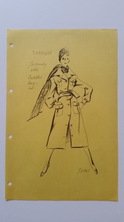 Jean PATOU - Gabardine jacket sketch - Burgundy wool 2