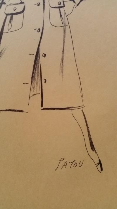 Jean PATOU - Gabardine jacket sketch - Burgundy wool 2