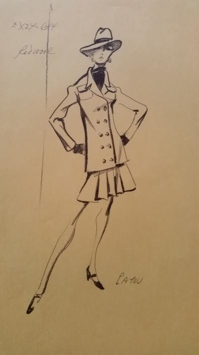 Jean PATOU - Croquis tailleur jupe - Red wool 2