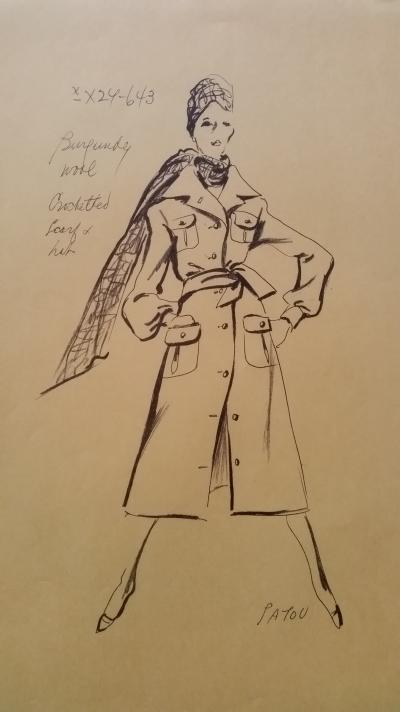 Jean PATOU - Gabardine jacket sketch - Burgundy wool 2