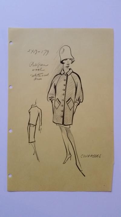André Courrèges - Croquis Veste et Robe - Pale green wool & white wool dress 2