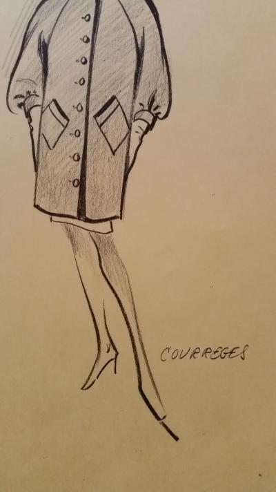 André Courrèges - Croquis Veste et Robe - Pale green wool & white wool dress 2