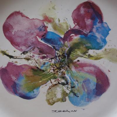 ZAO Wou-Ki - Orchidée, 1986 - Sérigraphie sur Porcelaine signée 2
