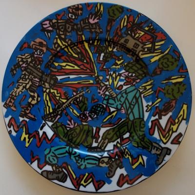 Robert COMBAS : Feu les Soldats, Peinture originale sur Porcelaine 2