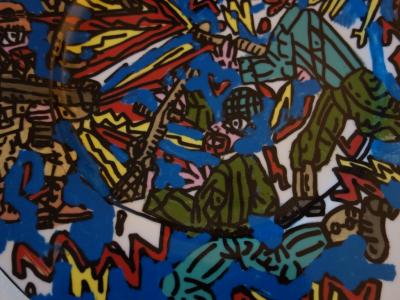 Robert COMBAS : Feu les Soldats, Peinture originale sur Porcelaine 2