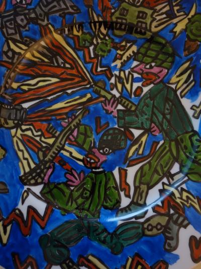 Robert COMBAS : Feu les Soldats, Peinture originale sur Porcelaine 2