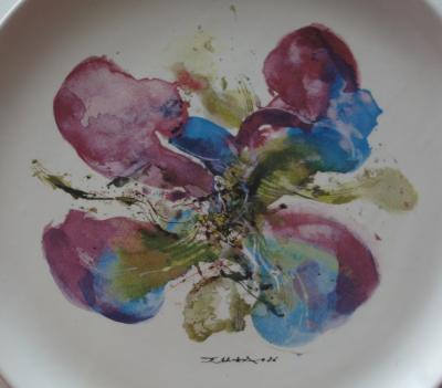 ZAO Wou-Ki : Orchidée, Sérigraphie sur Porcelaine, Signée - 1986 2