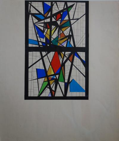 Bernard HERZOG : Vitrail abstrait, Gouache originale signée (c. 1960) 2