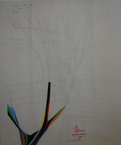 Bernard HERZOG : Vitrail abstrait, Gouache originale signée (c. 1960) 2