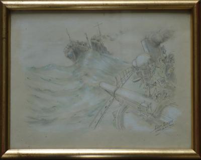 Léon BITEAU : Bataille navale, Dessin original signé - 1915 2