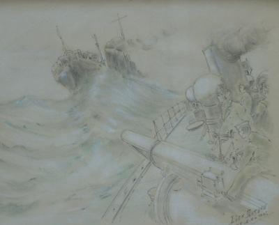 Léon BITEAU : Bataille navale, Dessin original signé - 1915 2
