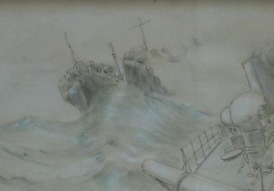 Léon BITEAU : Bataille navale, Dessin original signé - 1915 2