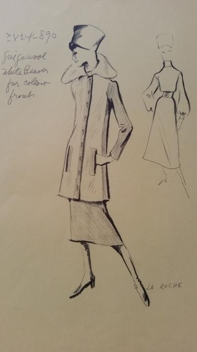 Guy Laroche - Croquis veste et robe - wool white beaver fur collar front 2