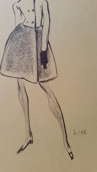 Madame Grès - Croquis manteau - Brown wool & beaver skirt 2