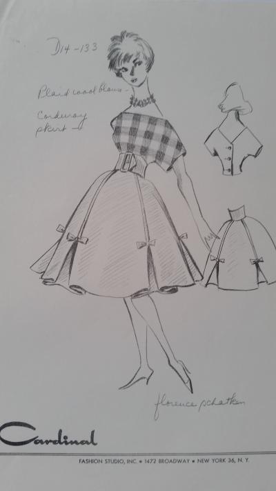 Florence Schatken - Croquis ensemble haut et jupe - plaid wool blouse & corduroy skirt 2