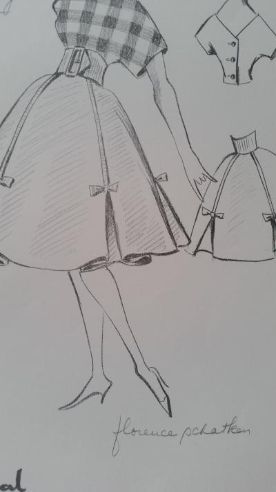 Florence Schatken - Croquis ensemble haut et jupe - plaid wool blouse & corduroy skirt 2