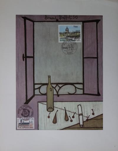 Bernard Buffet - The open window, illustration adorned with the stamp and  the signature stamp (1978) - Post War & Modern Art - Plazzart