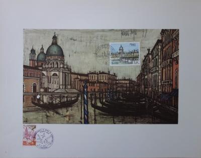 Bernard Buffet : Le Grand Canal de Venise, Illustration ornée du timbre et du cachet signature (1978) 2