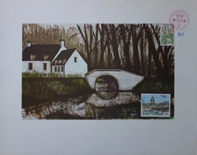 Bernard Buffet : Pont sur la rivière, Illustration ornée du timbre et du cachet signature (1978) 2