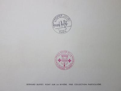 Bernard Buffet : Pont sur la rivière, Illustration ornée du timbre et du cachet signature (1978) 2