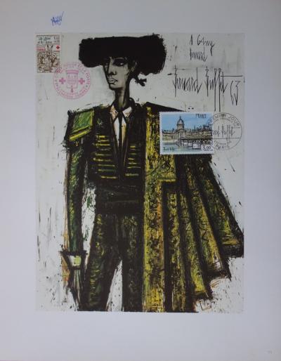 Bernard Buffet : Torero , Illustration ornée du timbre et du cachet signature (1978) 2