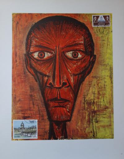 Bernard Buffet : Tête effrayante, Illustration ornée du timbre et du cachet signature (1978) 2