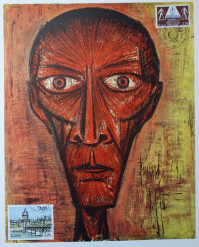 Bernard Buffet : Tête effrayante, Illustration ornée du timbre et du cachet signature (1978) 2