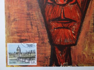 Bernard Buffet : Tête effrayante, Illustration ornée du timbre et du cachet signature (1978) 2