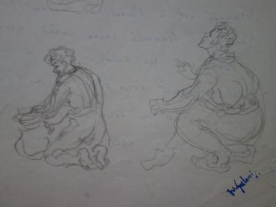 Demetrios GALANIS : Etudes de scènes quotidiennes - Dessin original signé 2