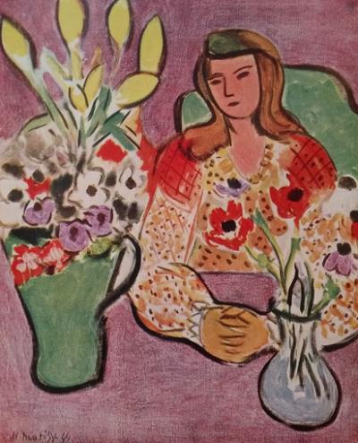 Henri MATISSE (d’après) - Jeune fille aux anémones sur fond violet, 1944 - Impression 2