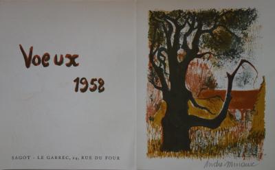 André MINAUX: Old tree at the end of the courtyard - Original signed lithograph 2