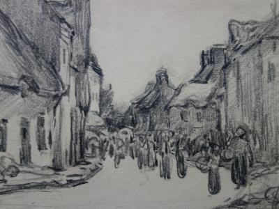 Marcel DELMAS : Jour de marché au village - Dessin original signé 2