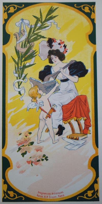 Femme à la mandoline, Lithographie originale  (fin du XIXe siècle) 2