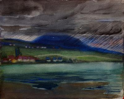 Gustave POETZSCH : Ciel d’orage - Aquarelle originale signée 2