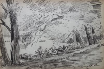Gustave POETZSCH (1870-1950) - Balade en barque - Dessin original signé 2