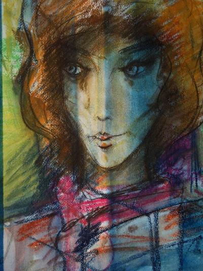 Sacha CHIMKEVITCH : Brune au foulard  - Aquarelle originale signée 2