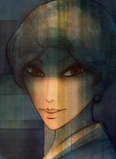 Sacha CHIMKEVITCH : Blonde aux grands yeux en amande - Aquarelle originale signée 2