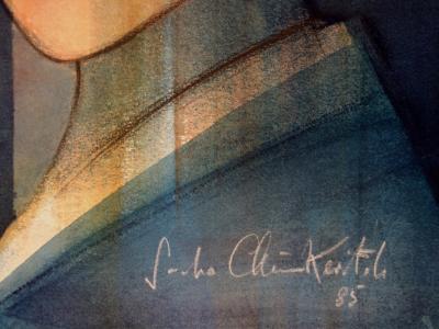 Sacha CHIMKEVITCH : Blonde aux grands yeux en amande - Aquarelle originale signée 2