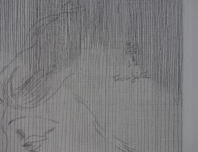 Tsuguharu Léonard FOUJITA : Autoportrait au chat, Gravure originale signée 2