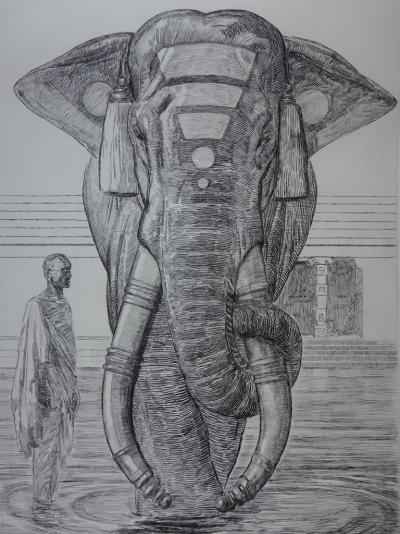 Paul JOUVE (d’après) : Elephant du temple de Siva - Gravure 2